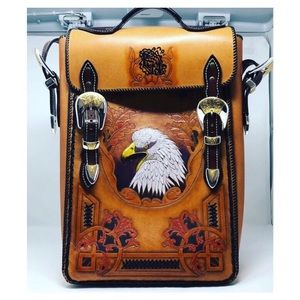 GENUINE LEATHER EAGLE HEAD HAND TOOLED BAG